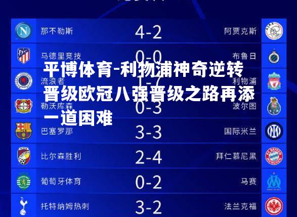 利物浦神奇逆转晋级欧冠八强晋级之路再添一道困难